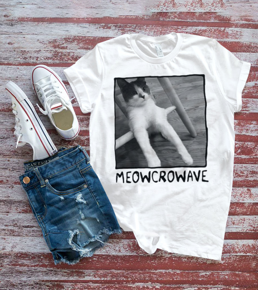 Meowcrowave Cat Humor With Cute Black And White Cat Image T-Shirt