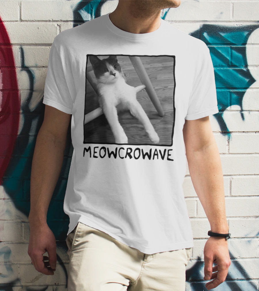 Meowcrowave Cat Humor With Cute Black And White Cat Image T-Shirt