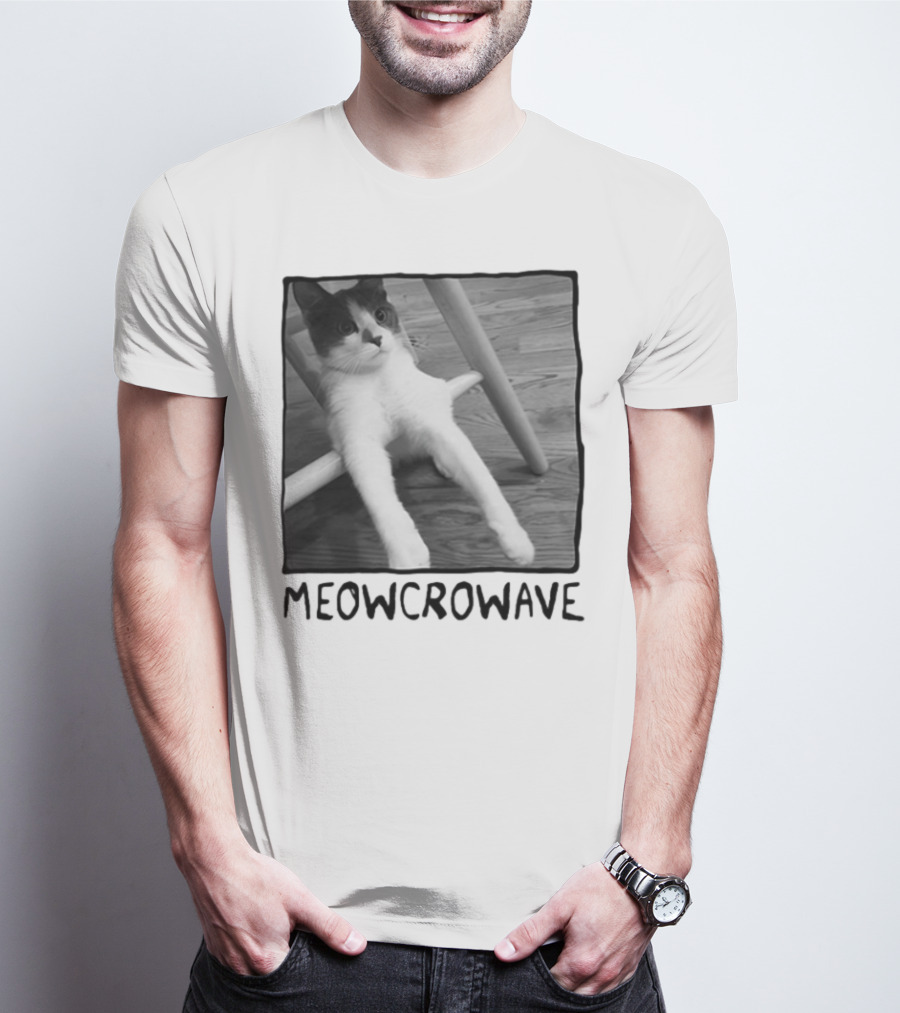 Meowcrowave Cat Humor With Cute Black And White Cat Image T-Shirt