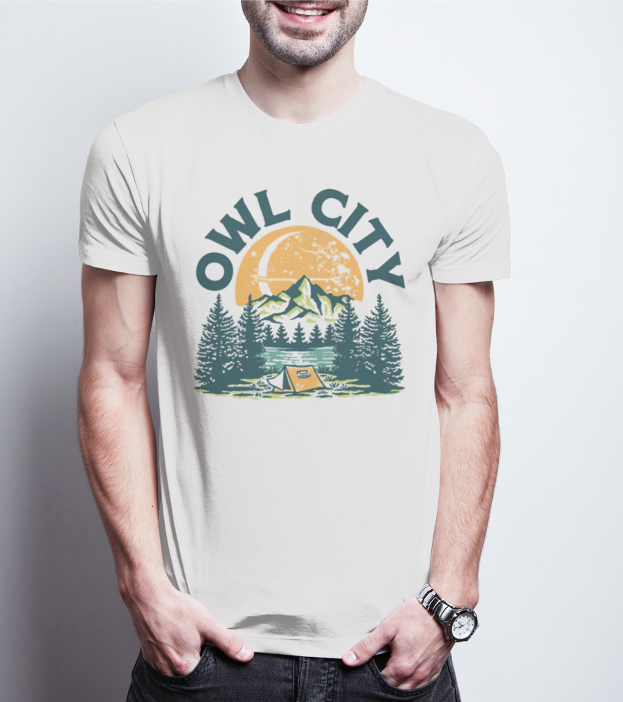 Owl City Mountains Camping Under Moon St. Patrick's Day T-Shirt