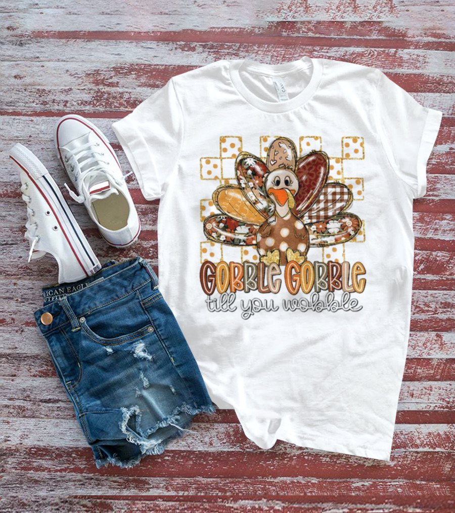 Floral Turkey Gobble Gobble Till You Wobble Thanksgiving 2025 T-Shirt