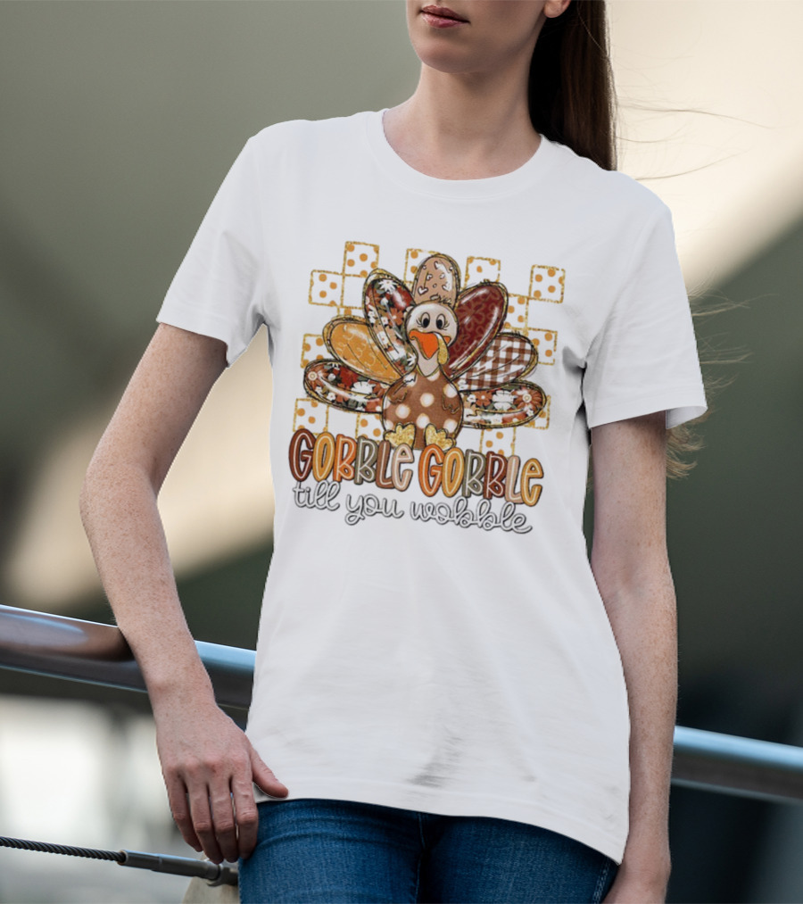 Floral Turkey Gobble Gobble Till You Wobble Thanksgiving 2025 T-Shirt