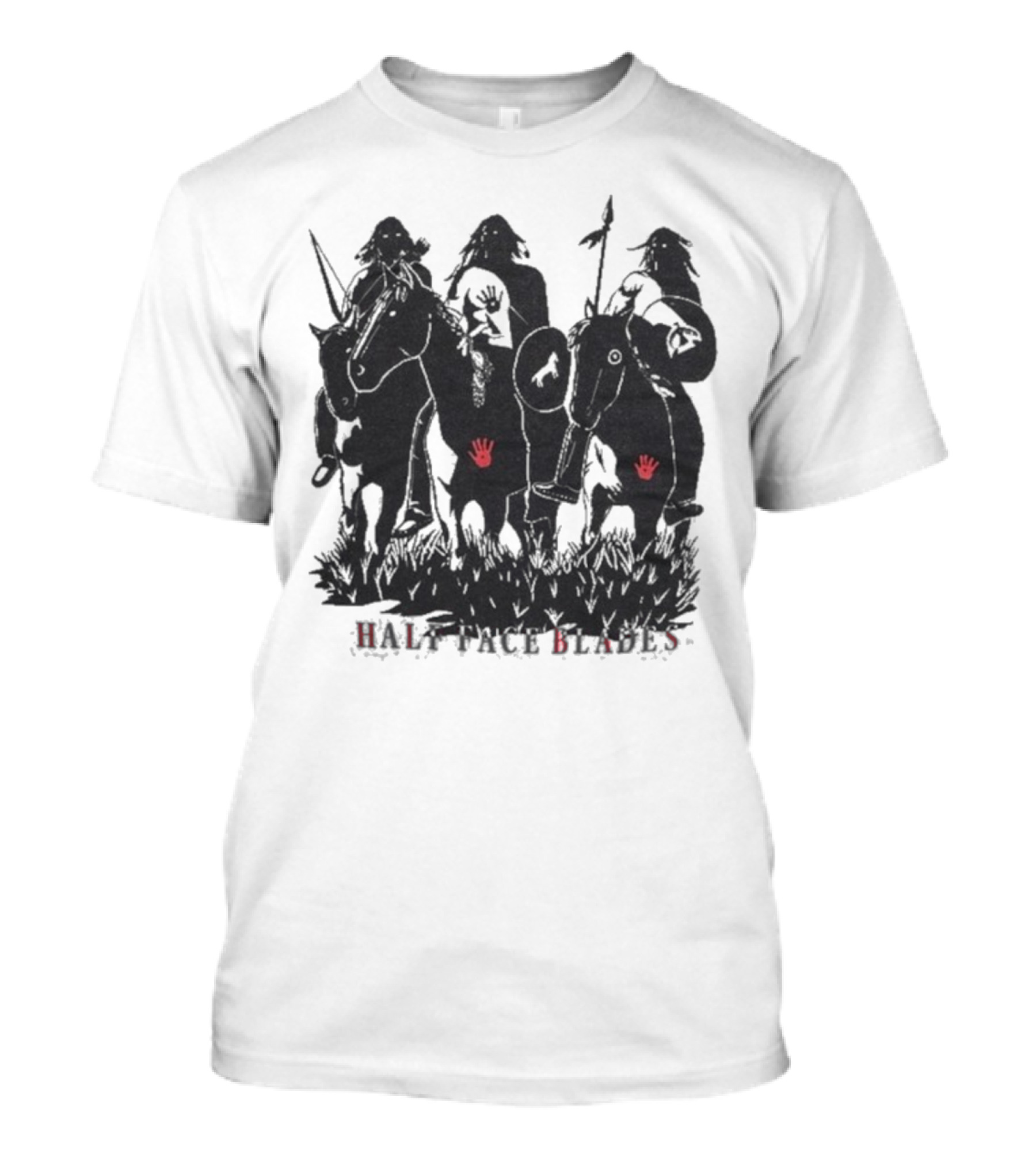 Half Face Blades War Party Red Hands Silhouette T-Shirt