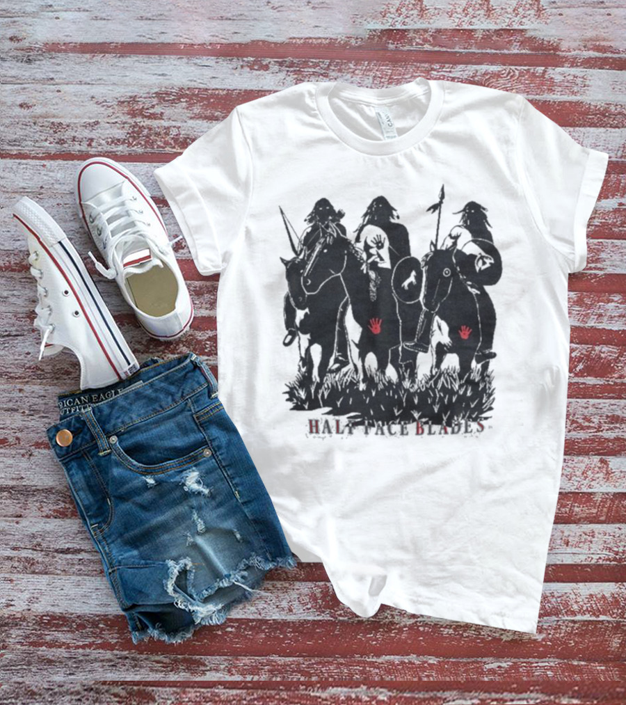 Half Face Blades War Party Red Hands Silhouette T-Shirt