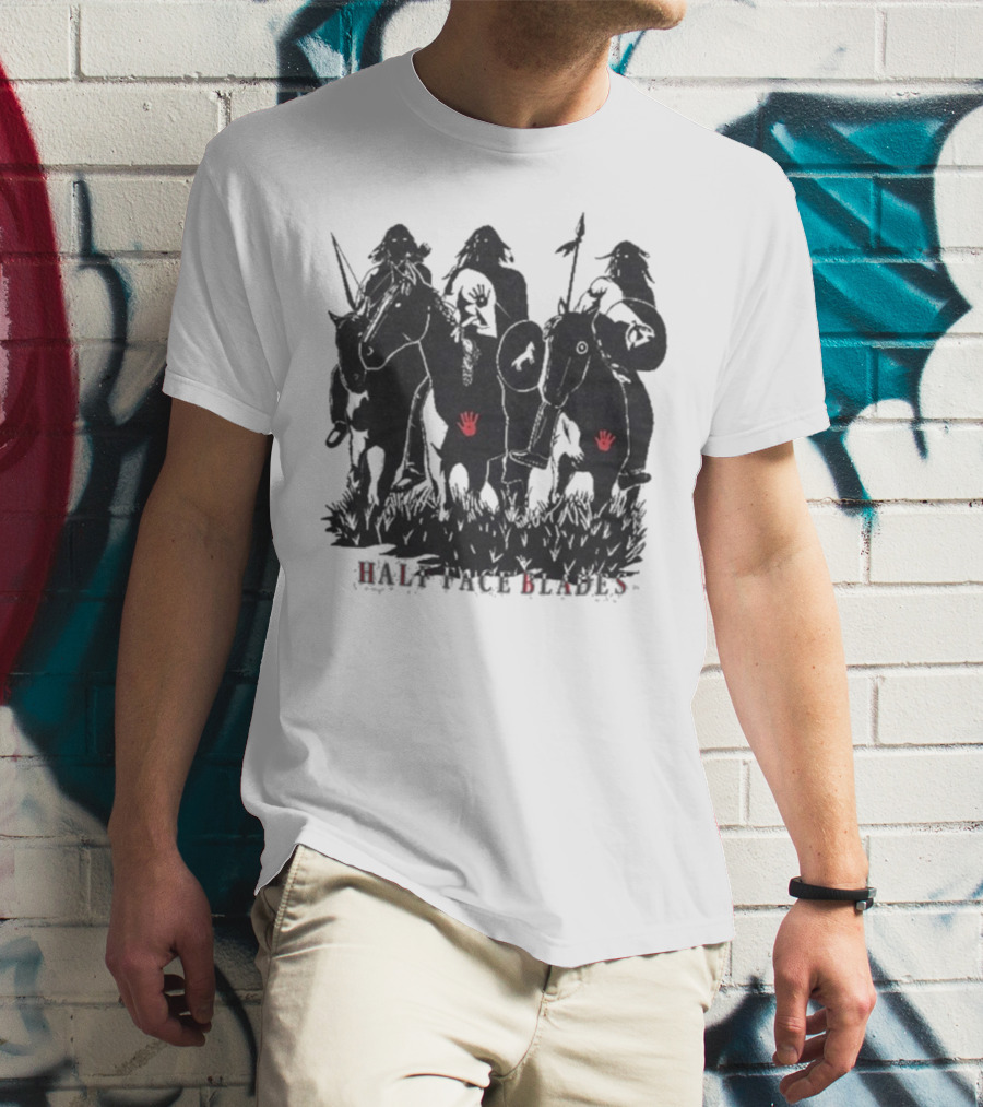 Half Face Blades War Party Red Hands Silhouette T-Shirt