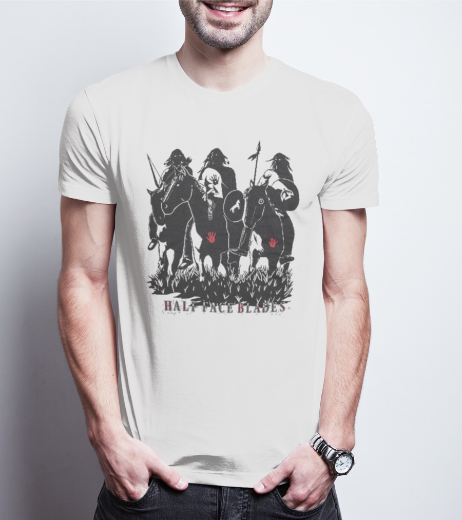 Half Face Blades War Party Red Hands Silhouette T-Shirt