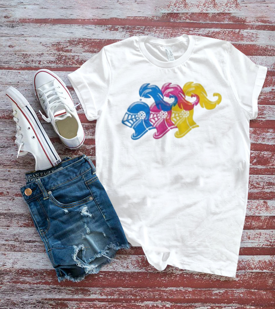 James Boogie Risso Knight Helmet Trio Blue Pink Yellow T-Shirt