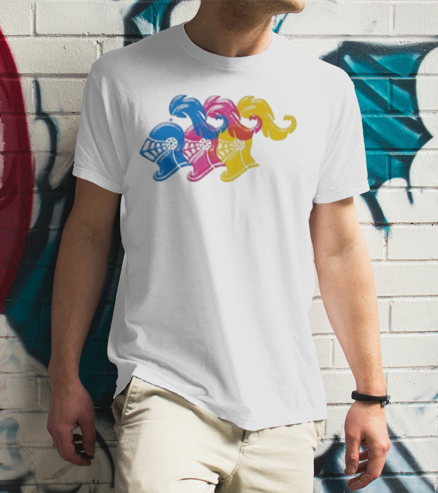 James Boogie Risso Knight Helmet Trio Blue Pink Yellow T-Shirt