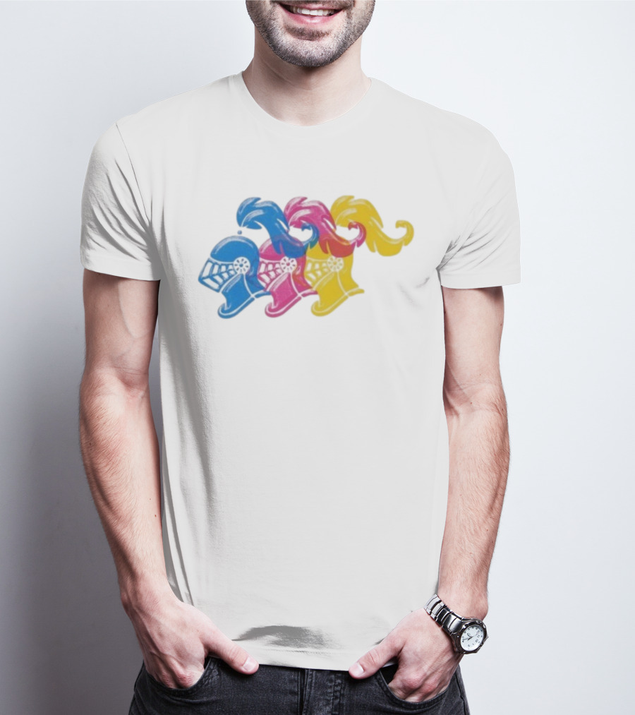 James Boogie Risso Knight Helmet Trio Blue Pink Yellow T-Shirt