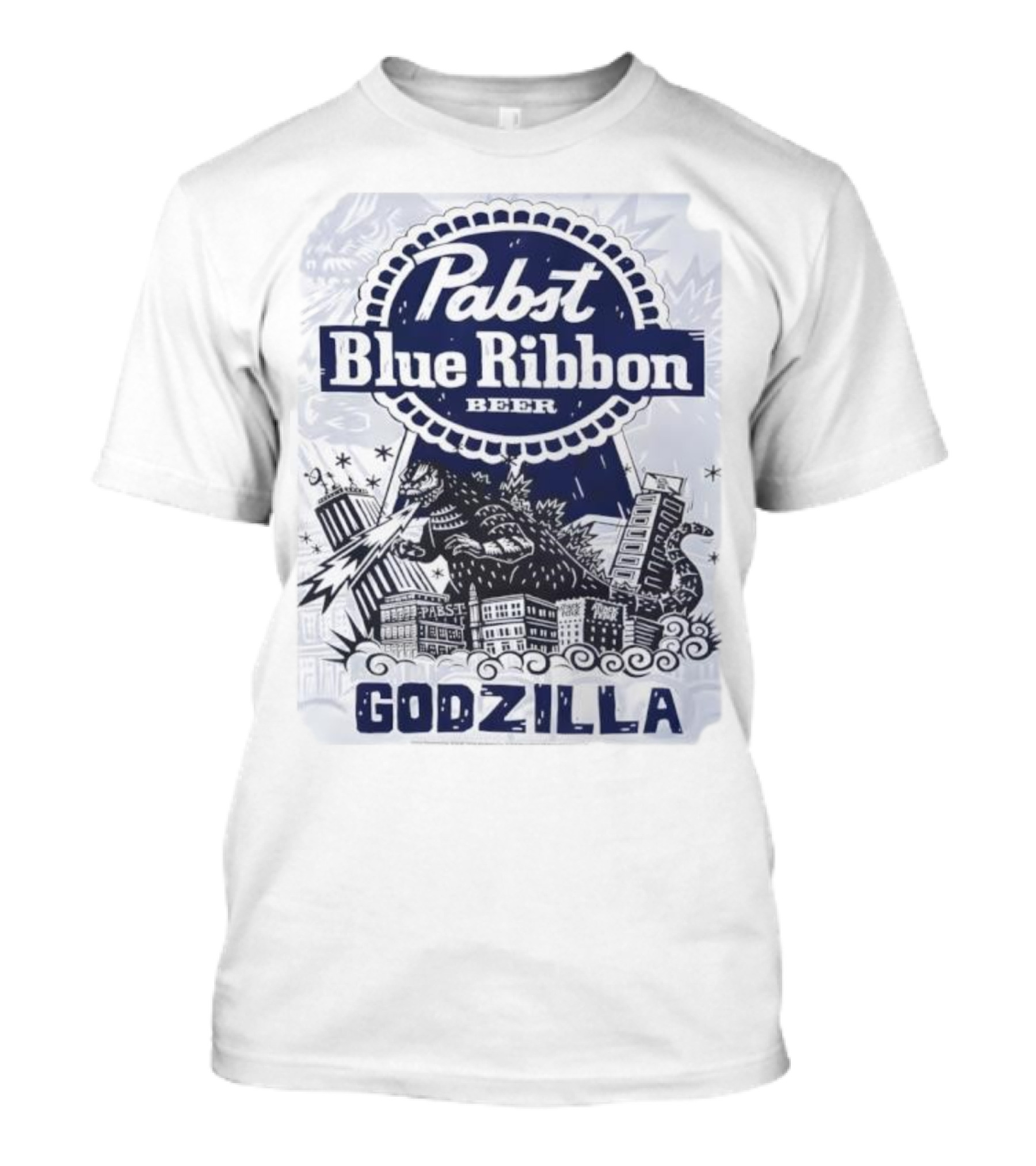 Pabst Blue Ribbon Beer Godzilla Monster Rampage Retro T-Shirt