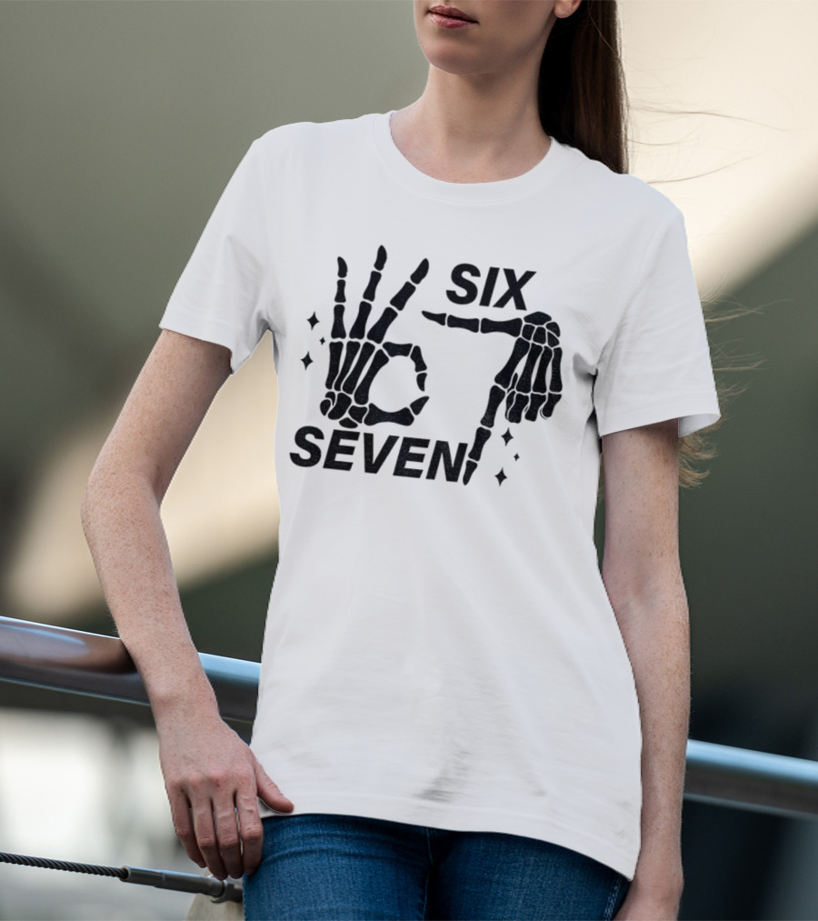 Six Seven Meme Skeleton Hands Funny Halloween T-Shirt