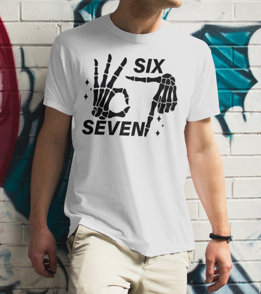 Six Seven Meme Skeleton Hands Funny Halloween T-Shirt