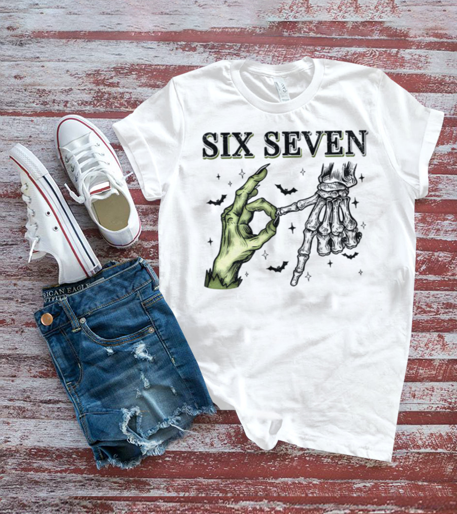 Spooky Season Witch Skeleton Hands Six Seven Meme T-Shirt