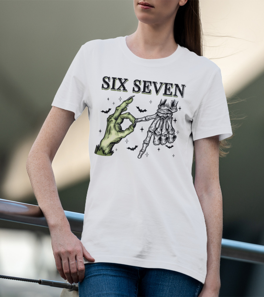 Spooky Season Witch Skeleton Hands Six Seven Meme T-Shirt