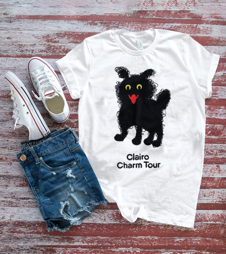 Clairo Charm Tour Yellow Eyes Red Tongue Fuzzy Cat T-Shirt