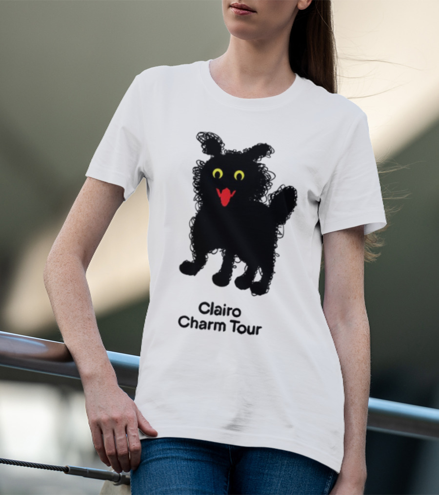 Clairo Charm Tour Yellow Eyes Red Tongue Fuzzy Cat T-Shirt