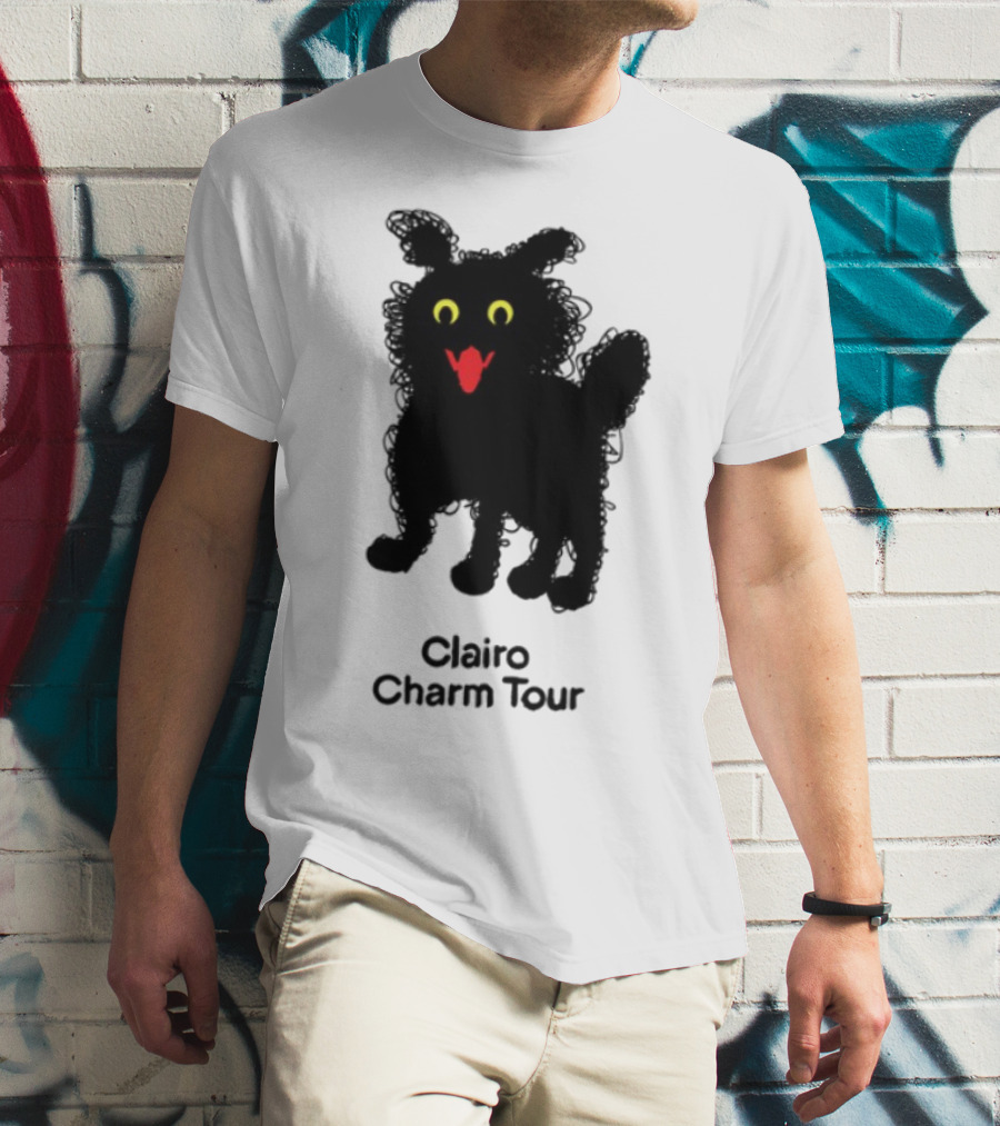 Clairo Charm Tour Yellow Eyes Red Tongue Fuzzy Cat T-Shirt