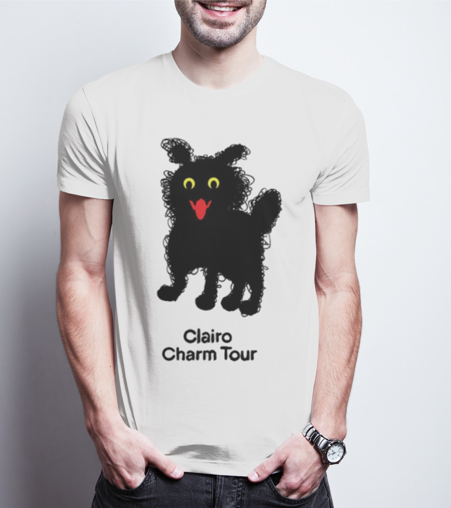 Clairo Charm Tour Yellow Eyes Red Tongue Fuzzy Cat T-Shirt