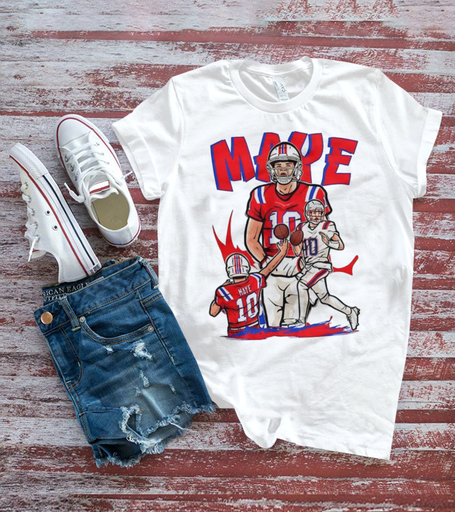 Drake Maye 10 New England Patriots Football Cartoon Style T-Shirt