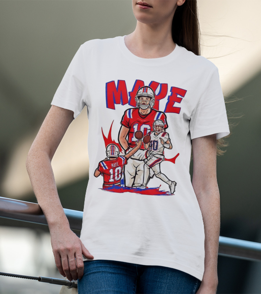 Drake Maye 10 New England Patriots Football Cartoon Style T-Shirt