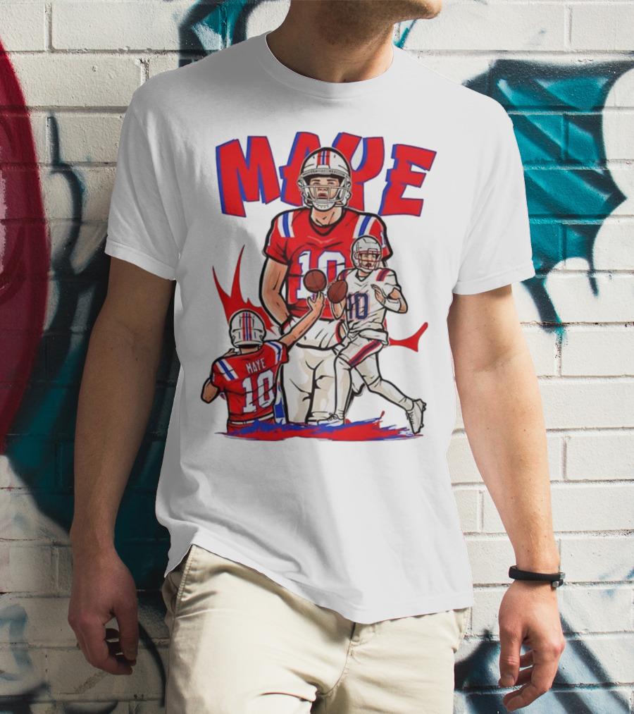 Drake Maye 10 New England Patriots Football Cartoon Style T-Shirt