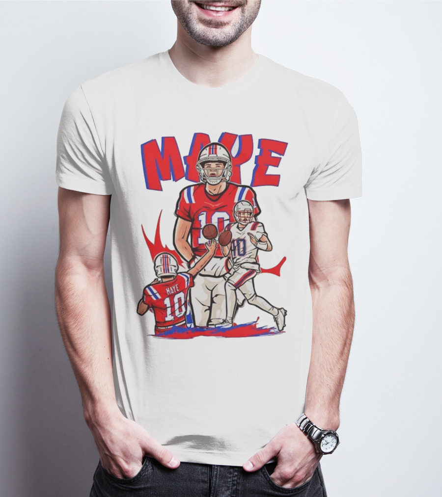 Drake Maye 10 New England Patriots Football Cartoon Style T-Shirt