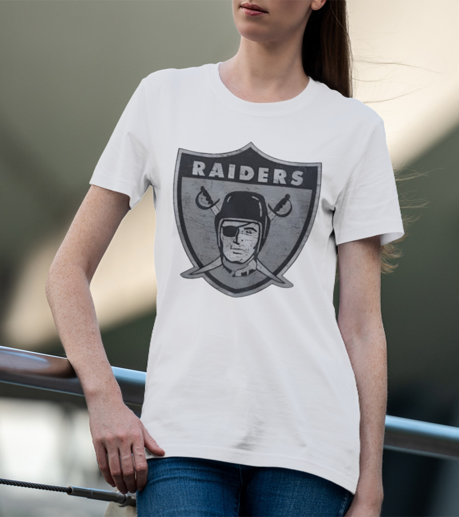 Raiders NFL Football Shield Patch Logo Silver And Black T-Shirt