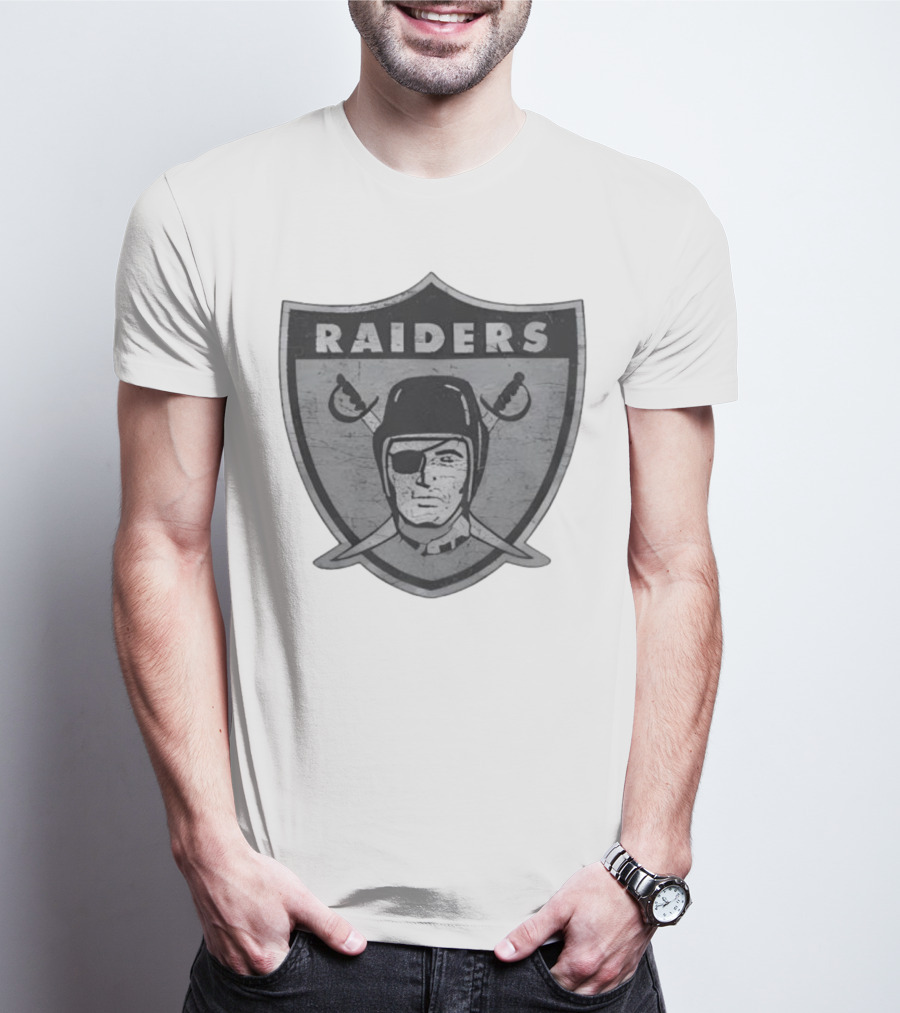 Raiders NFL Football Shield Patch Logo Silver And Black T-Shirt