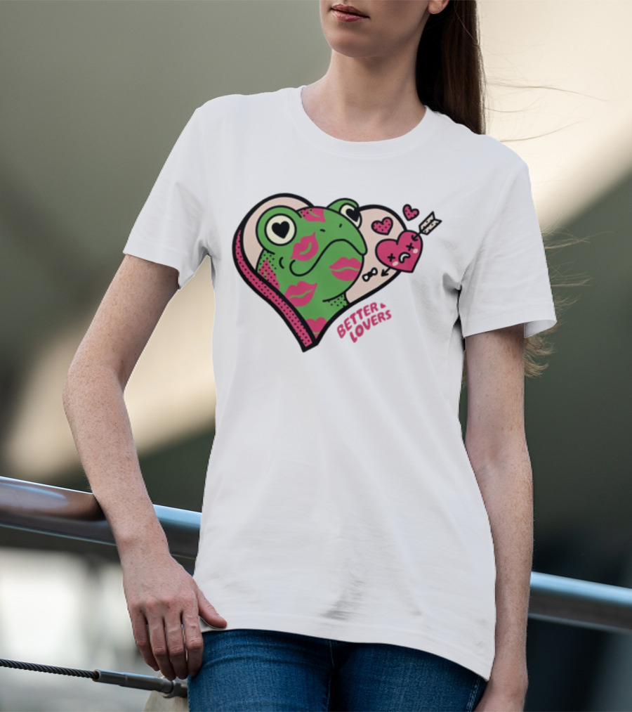 Better Lovers Love Frogs Heart Kisses Fun Graphic T-Shirt