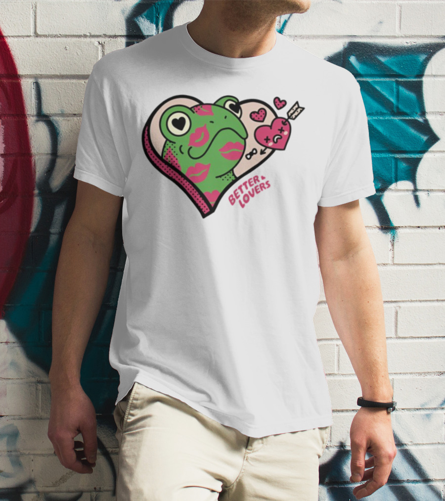 Better Lovers Love Frogs Heart Kisses Fun Graphic T-Shirt