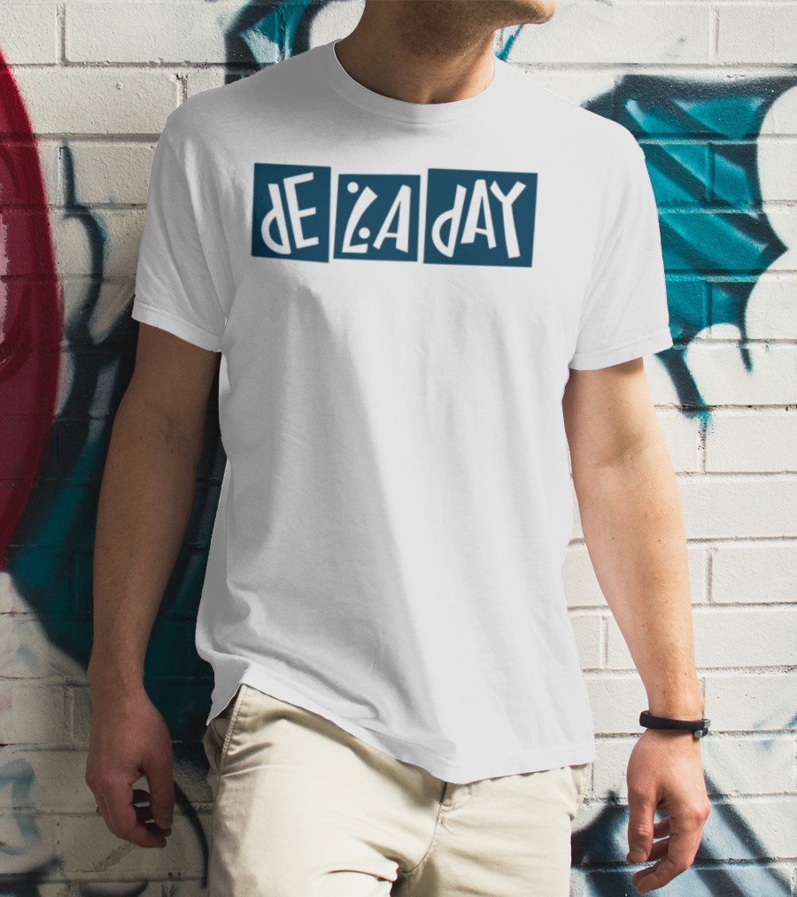 De La Day Text Typography Style In Blue Squares T-Shirt