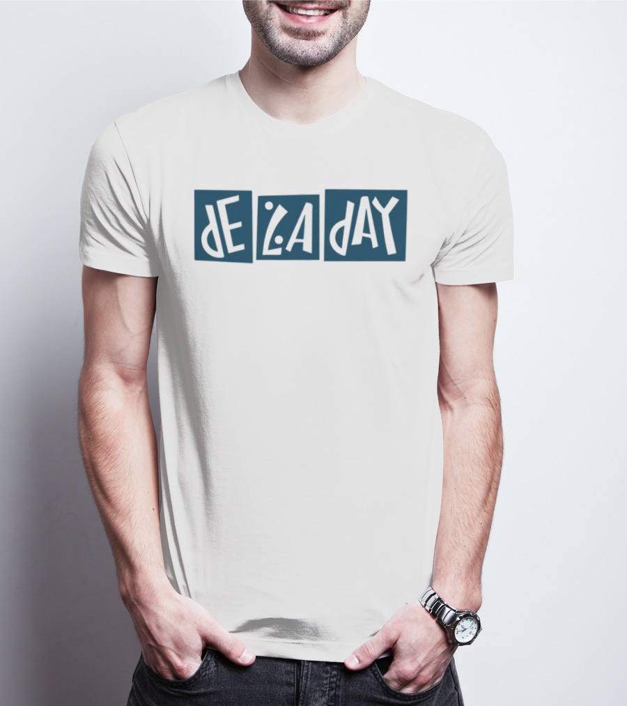 De La Day Text Typography Style In Blue Squares T-Shirt