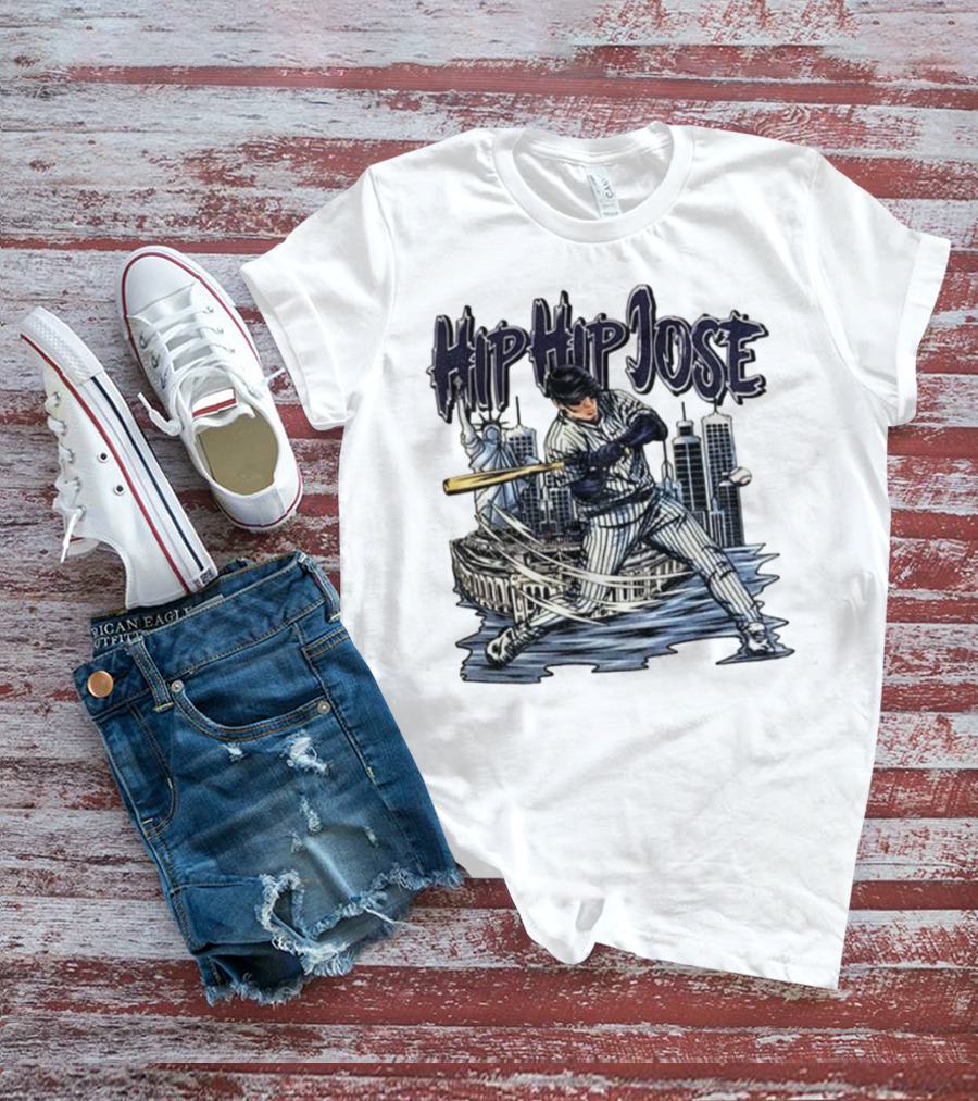 Hip Hip Jose New York Yankees Statue Of Liberty Baseball Player Comic Style T-Shirt