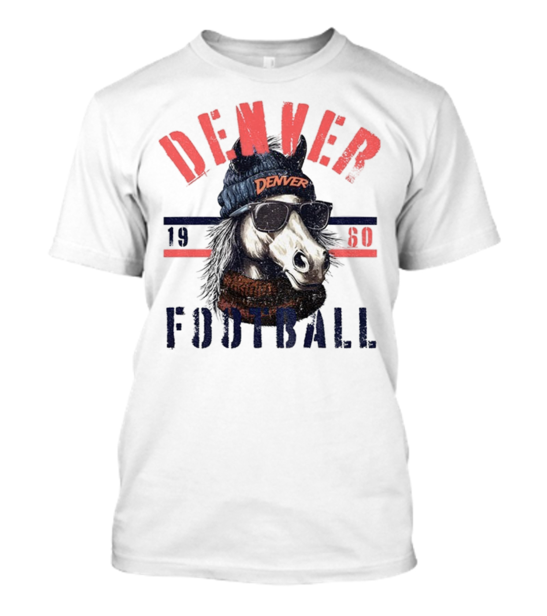 Denver Broncos Football Horse With Sunglasses And Beanie Est 1960 T-Shirt