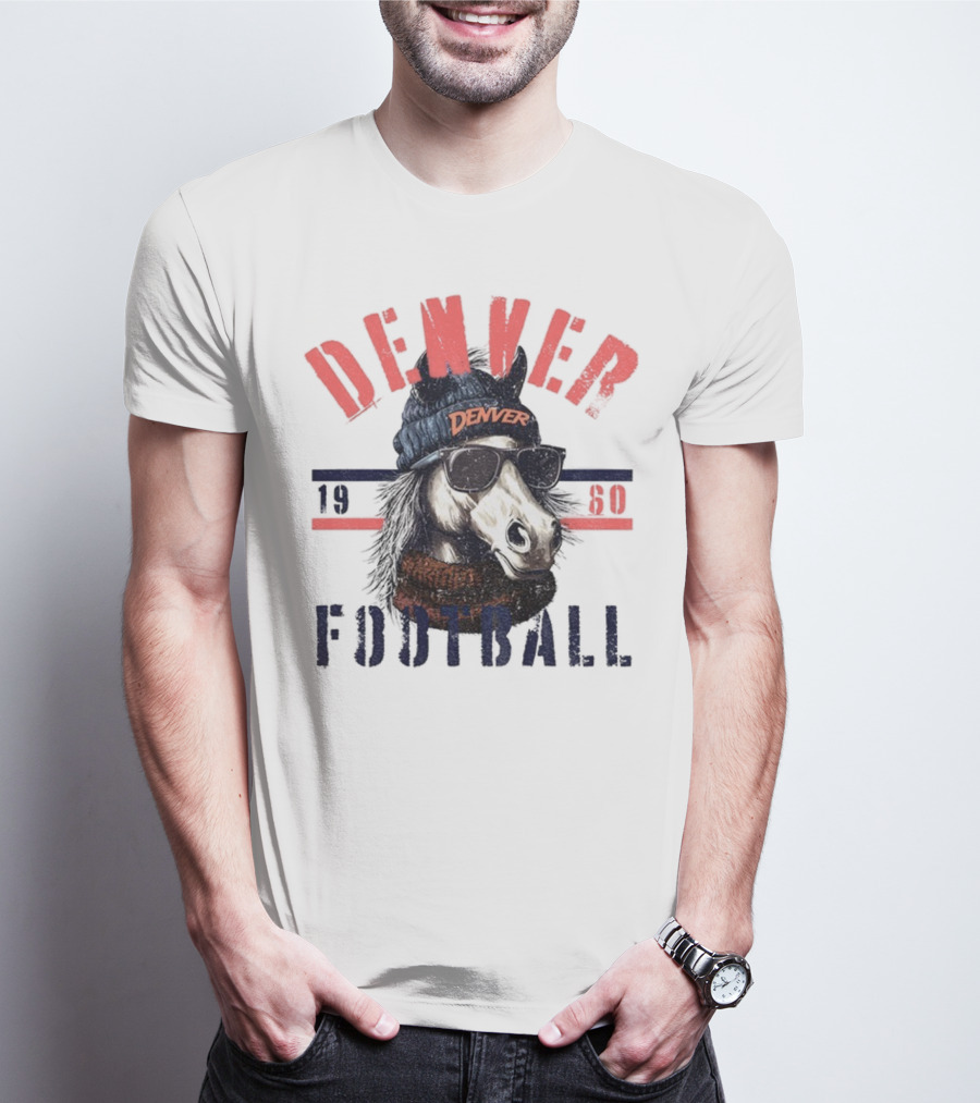 Denver Broncos Football Horse With Sunglasses And Beanie Est 1960 T-Shirt