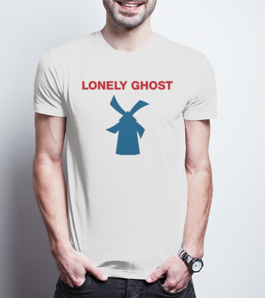 Lonely Ghost Windmill Classic Red Text Blue Silhouette T-Shirt