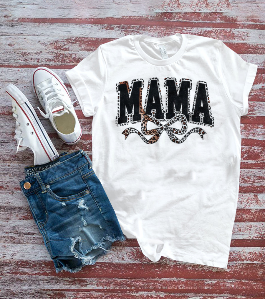 Mama Leopard Print Coquette Bow T-Shirt