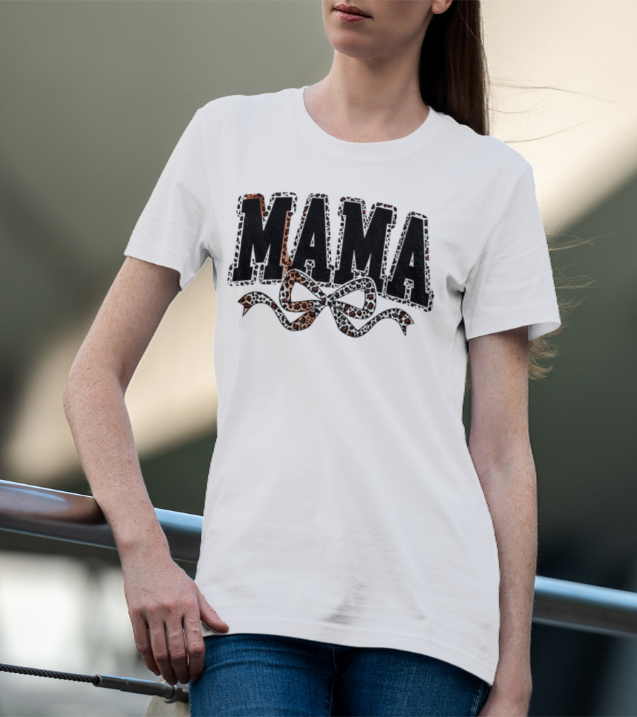 Mama Leopard Print Coquette Bow T-Shirt