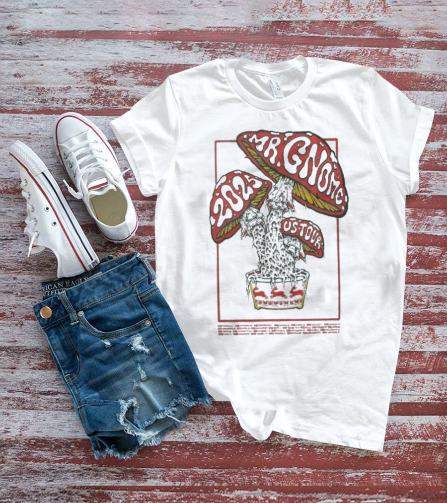 Mr. Gnome 2024 US Tour Mushroom Artwork Retro Psychedelic Print T-Shirt