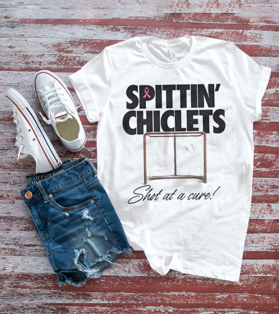 Spittin’ Chiclets Shot At A Cure Hockey Net Pink Ribbon T-Shirt