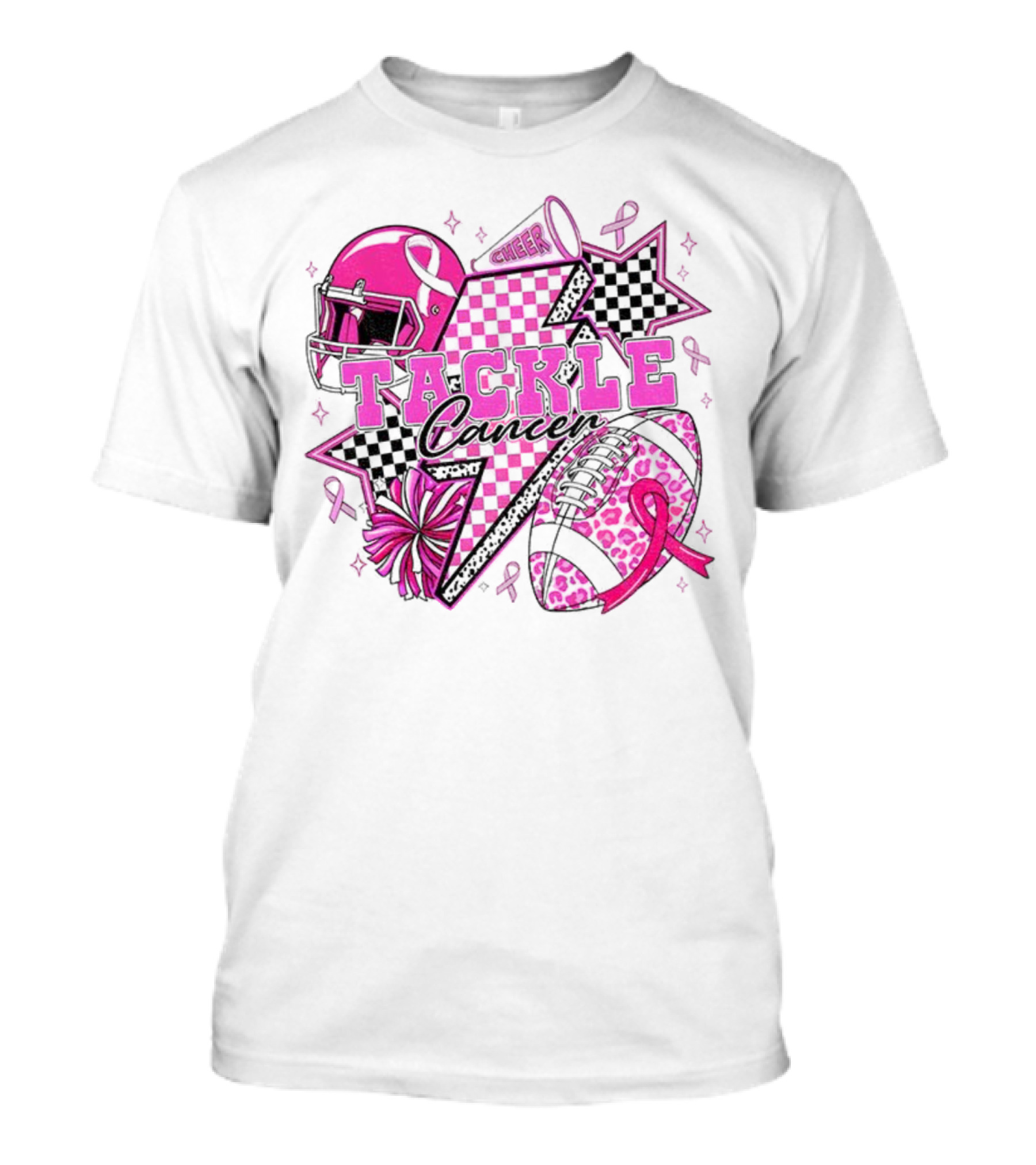 Pink Football Tackle Cancer Cheer Breast Cancer Awareness Ribbons T-Shirt