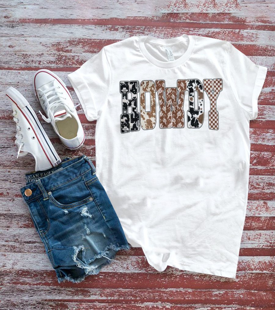 Western Ghost Howdy Cowboy Checkered Halloween Letters T-Shirt