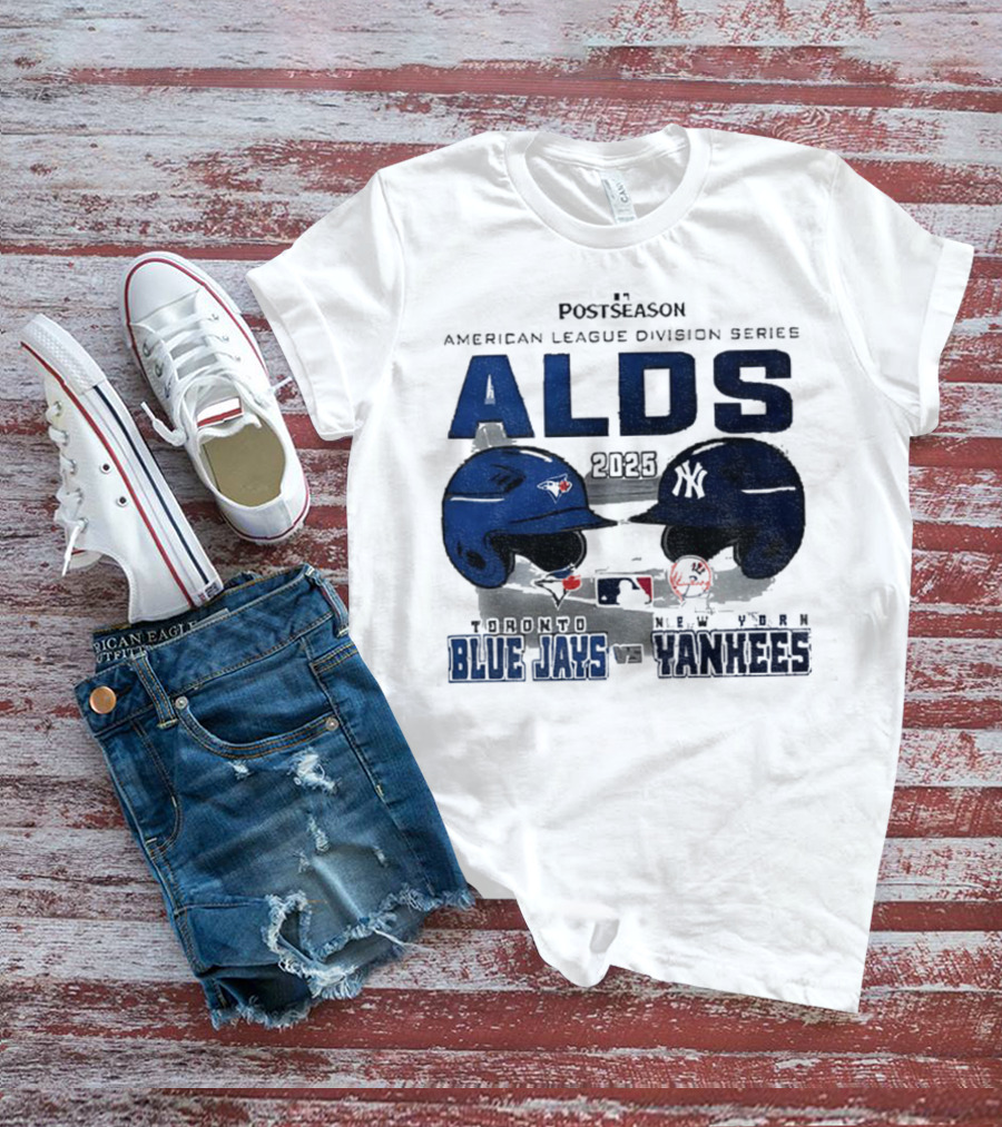 Toronto Blue Jays Vs New York Yankees 2025 ALDS MLB Postseason Helmets Bats Showdown T-Shirt
