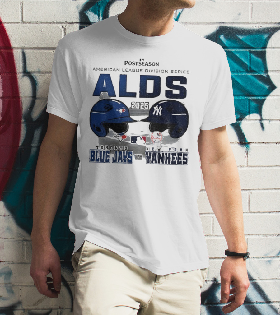 Toronto Blue Jays Vs New York Yankees 2025 ALDS MLB Postseason Helmets Bats Showdown T-Shirt