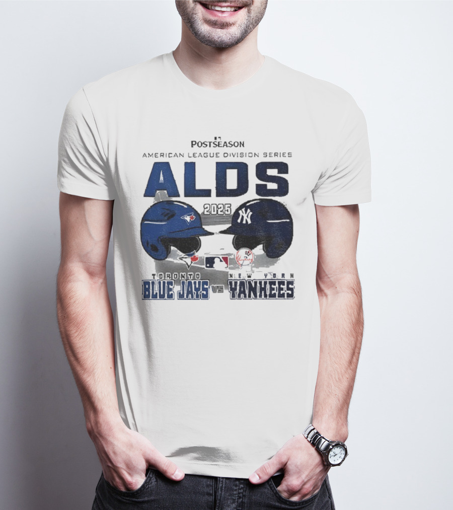 Toronto Blue Jays Vs New York Yankees 2025 ALDS MLB Postseason Helmets Bats Showdown T-Shirt