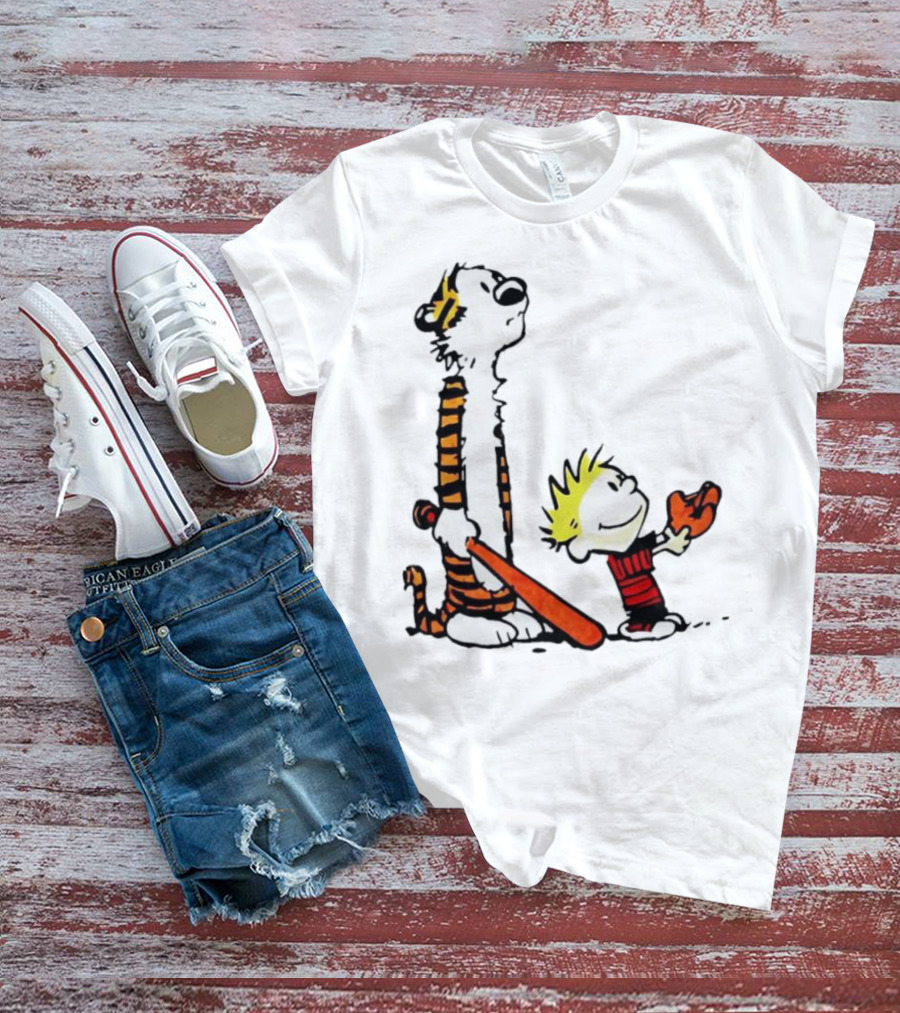 Calvin And Hobbes Baseball Glove And Bat Playtime T-Shirt
