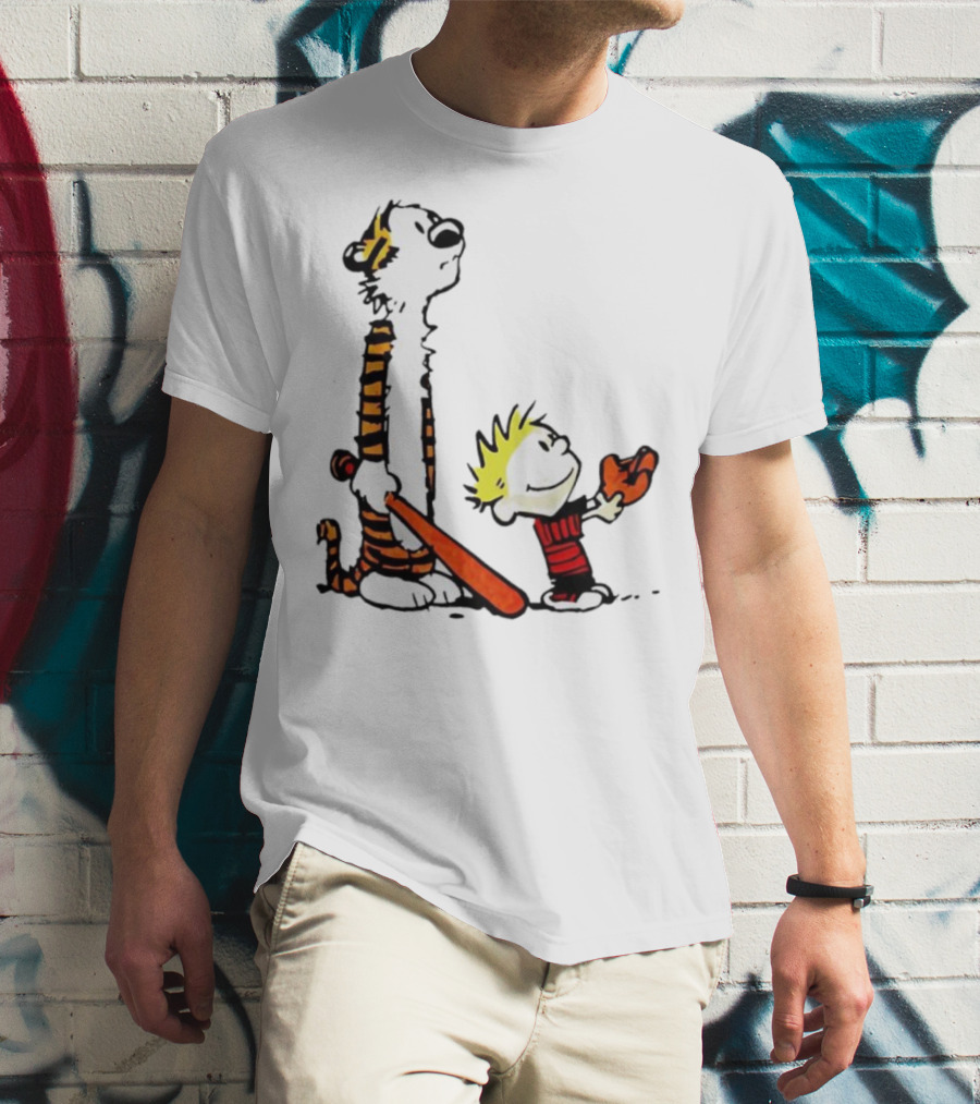 Calvin And Hobbes Baseball Glove And Bat Playtime T-Shirt