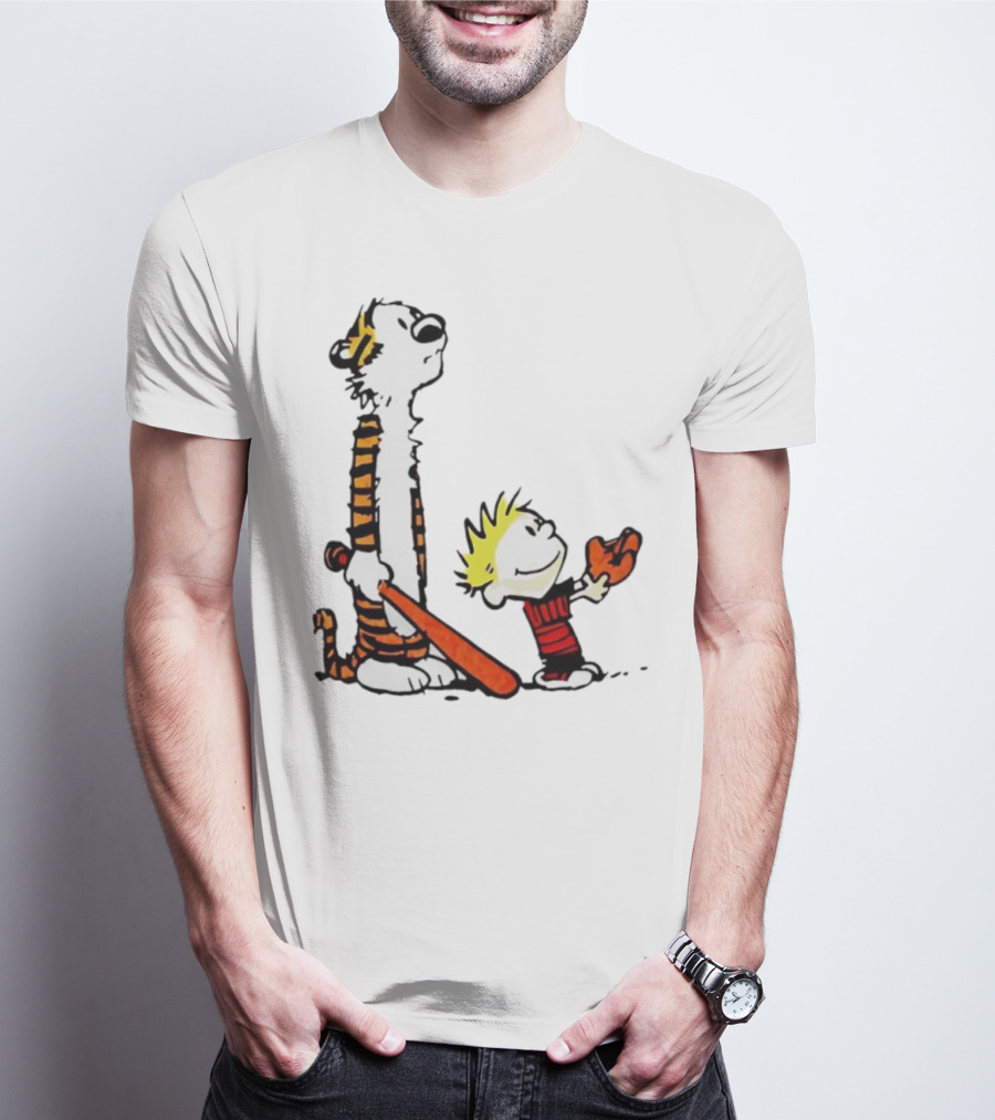 Calvin And Hobbes Baseball Glove And Bat Playtime T-Shirt