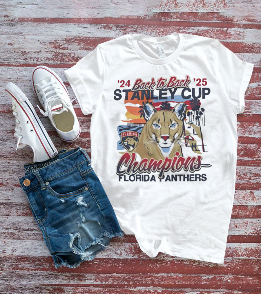 Florida Panthers Back To Back 2024 2025 Stanley Cup Champions Sunset Franklin T-Shirt