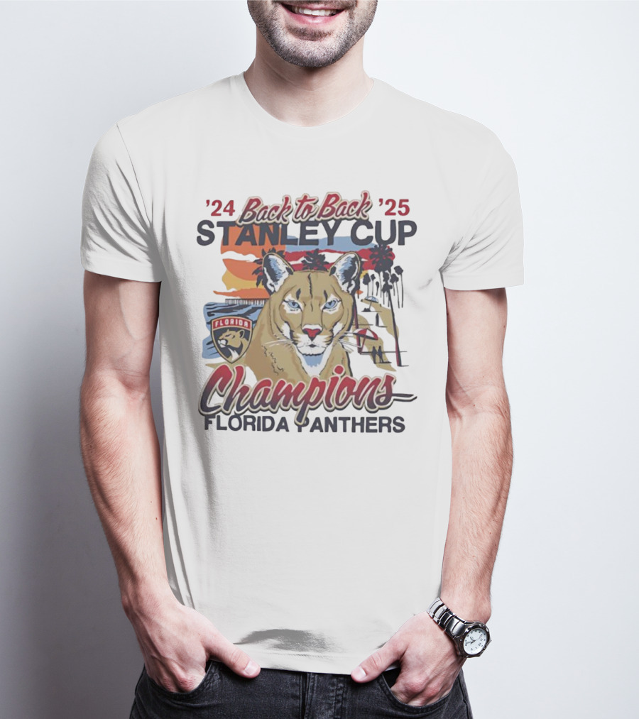 Florida Panthers Back To Back 2024 2025 Stanley Cup Champions Sunset Franklin T-Shirt